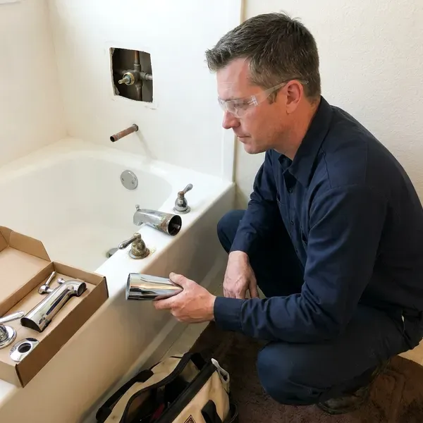 DFM Plumbing technician providing bathtub faucet replacement in Jackson, MS