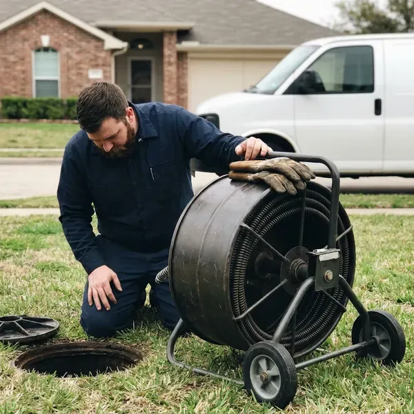 DFM Plumbing technician providing sewer line cleaning in Jackson, MS